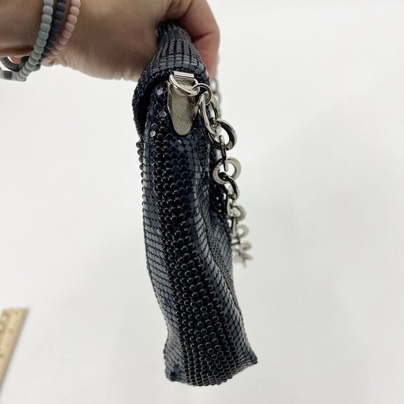 BCBGMAXAZRIA Black Navy Striped Mesh Shoulder Bag Chain Strap Evening Party HOCO - Picture 11 of 13